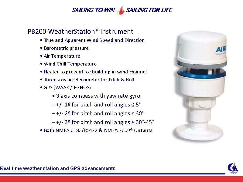 SAILING TO WIN SAILING FOR LIFE PB 200 Weather. Station® Instrument • True and