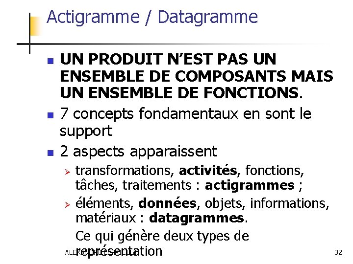 Actigramme / Datagramme n n n UN PRODUIT N’EST PAS UN ENSEMBLE DE COMPOSANTS