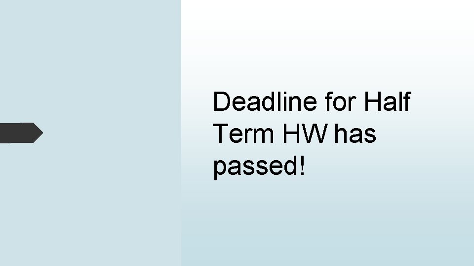 Deadline for Half Term HW has passed! 