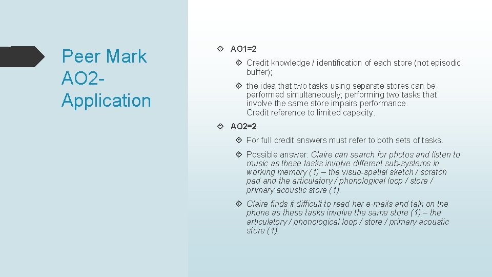 Peer Mark AO 2 Application AO 1=2 Credit knowledge / identification of each store