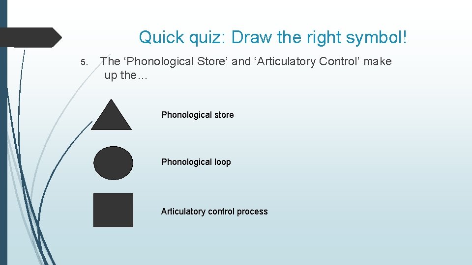 Quick quiz: Draw the right symbol! 5. The ‘Phonological Store’ and ‘Articulatory Control’ make