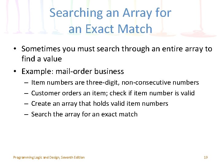 Searching an Array for an Exact Match • Sometimes you must search through an