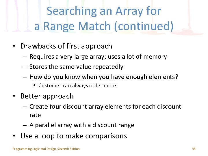 Searching an Array for a Range Match (continued) • Drawbacks of first approach –