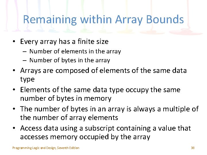 Remaining within Array Bounds • Every array has a finite size – Number of