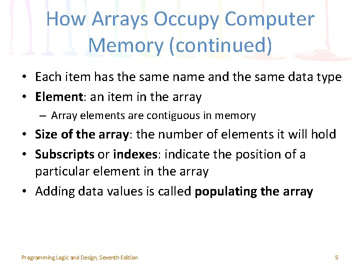 How Arrays Occupy Computer Memory (continued) • Each item has the same name and