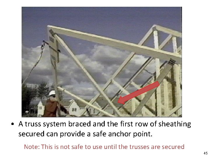  • A truss system braced and the first row of sheathing secured can