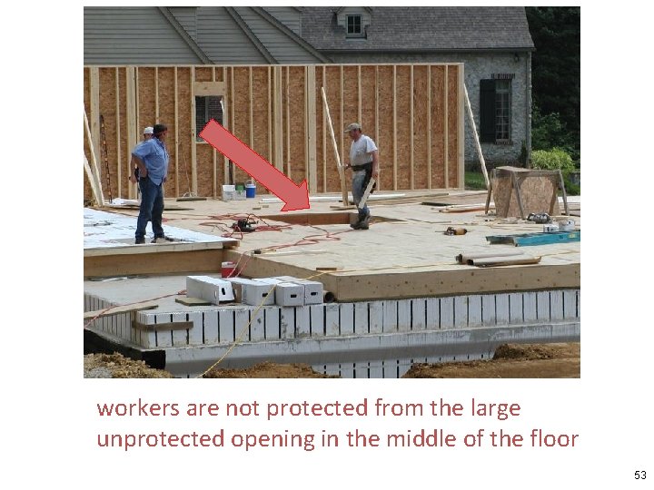 workers are not protected from the large unprotected opening in the middle of the