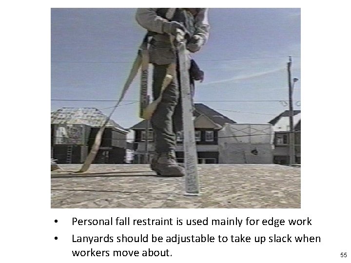  • • Personal fall restraint is used mainly for edge work Lanyards should