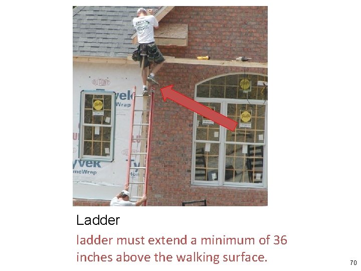 Ladder ladder must extend a minimum of 36 inches above the walking surface. 70