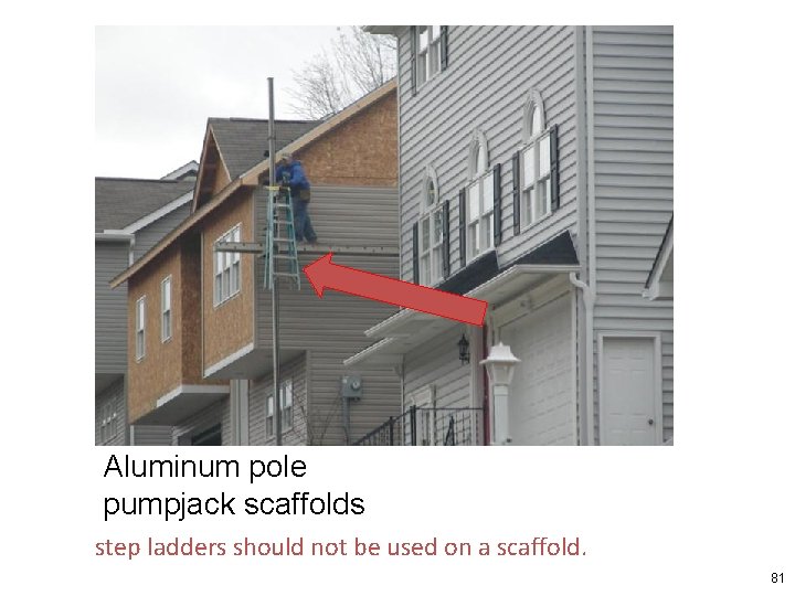 Aluminum pole pumpjack scaffolds step ladders should not be used on a scaffold. 81