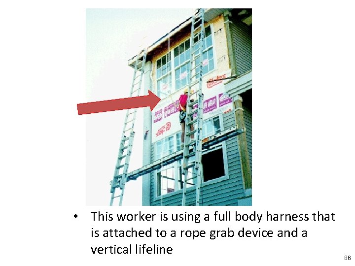  • This worker is using a full body harness that is attached to