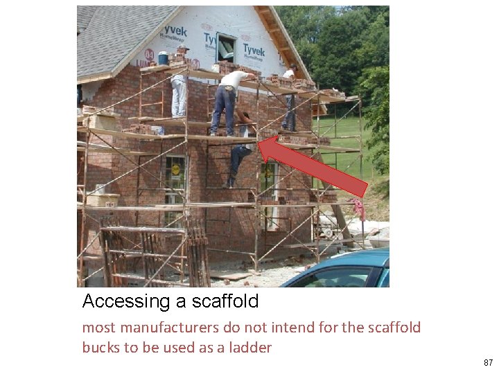 Accessing a scaffold most manufacturers do not intend for the scaffold bucks to be