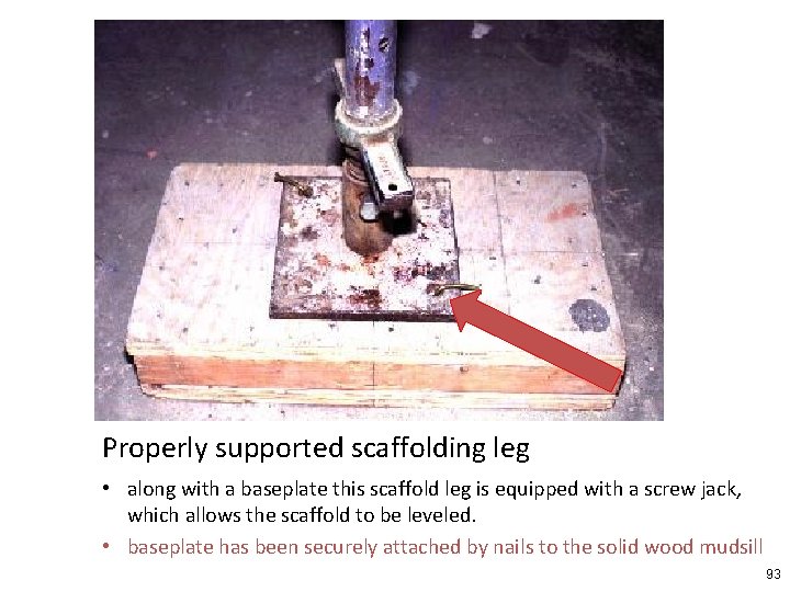 Properly supported scaffolding leg • along with a baseplate this scaffold leg is equipped