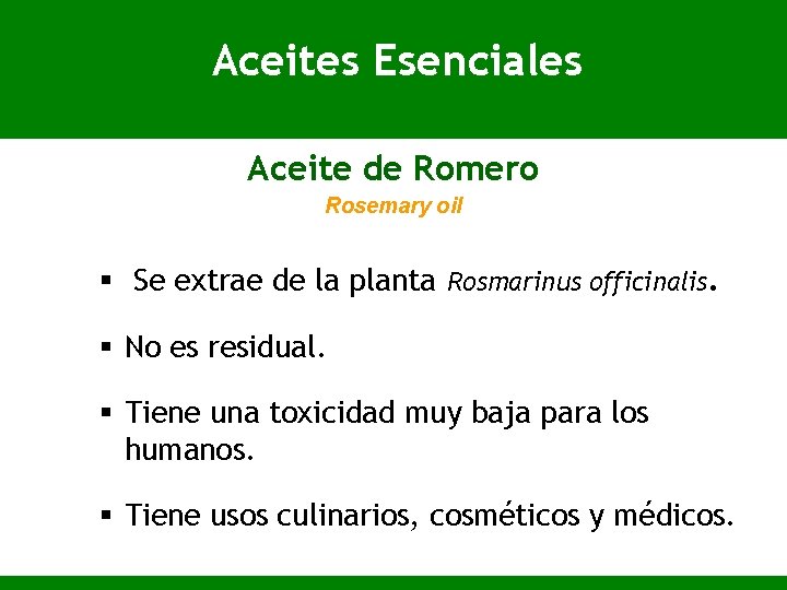 Aceites Esenciales Aceite de Romero Rosemary oil § Se extrae de la planta Rosmarinus