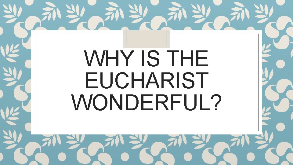 WHY IS THE EUCHARIST WONDERFUL? 