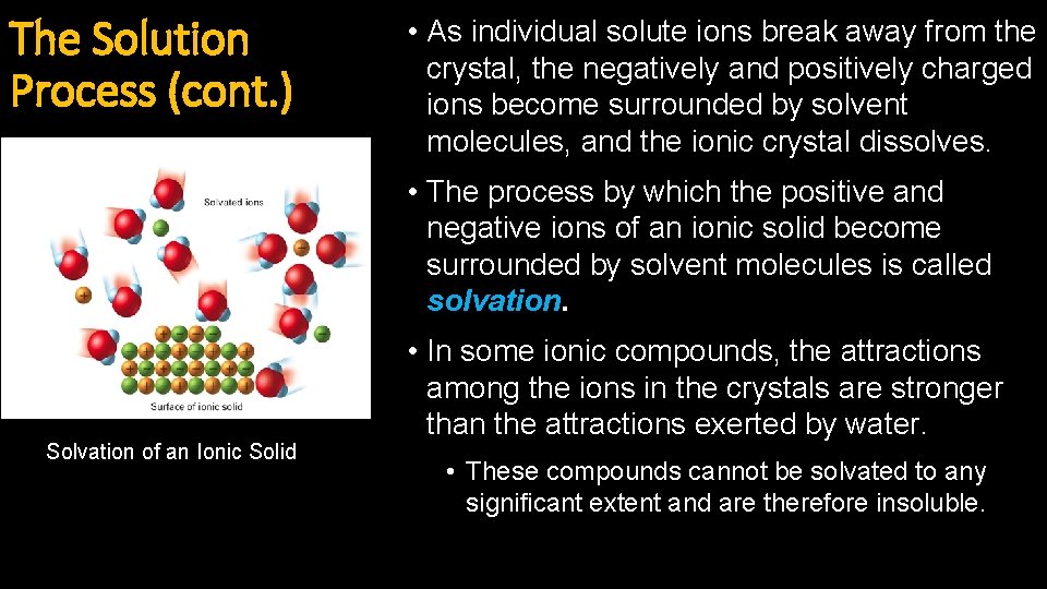 The Solution Process (cont. ) • As individual solute ions break away from the
