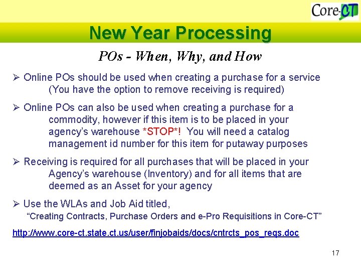 New Year Processing POs - When, Why, and How Ø Online POs should be