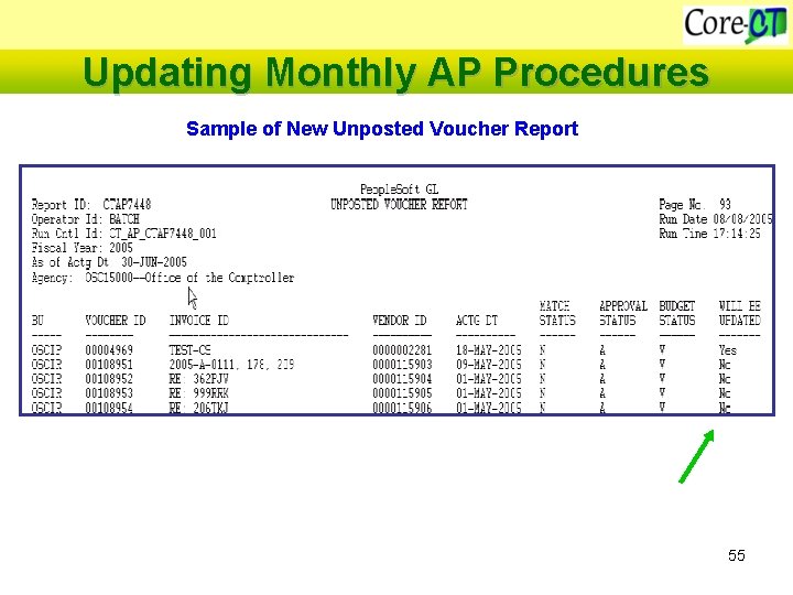 Updating Monthly AP Procedures Sample of New Unposted Voucher Report 55 