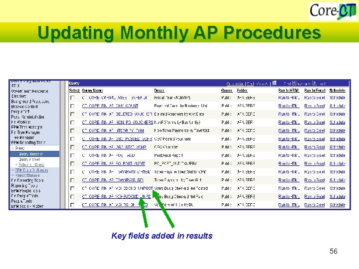 Updating Monthly AP Procedures Key fields added in results 56 