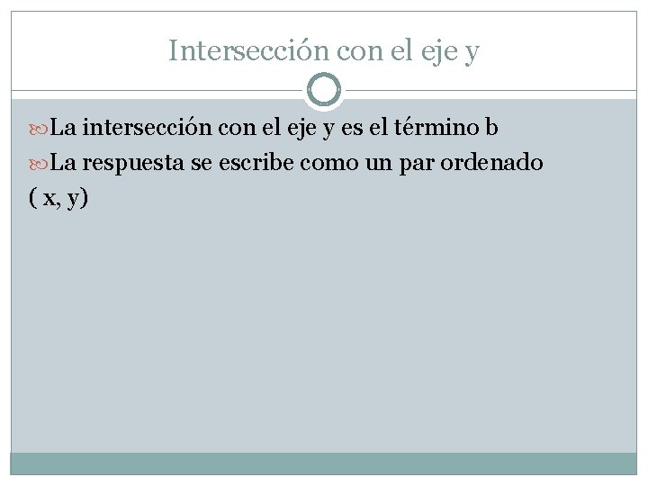 Intersección con el eje y La intersección con el eje y es el término