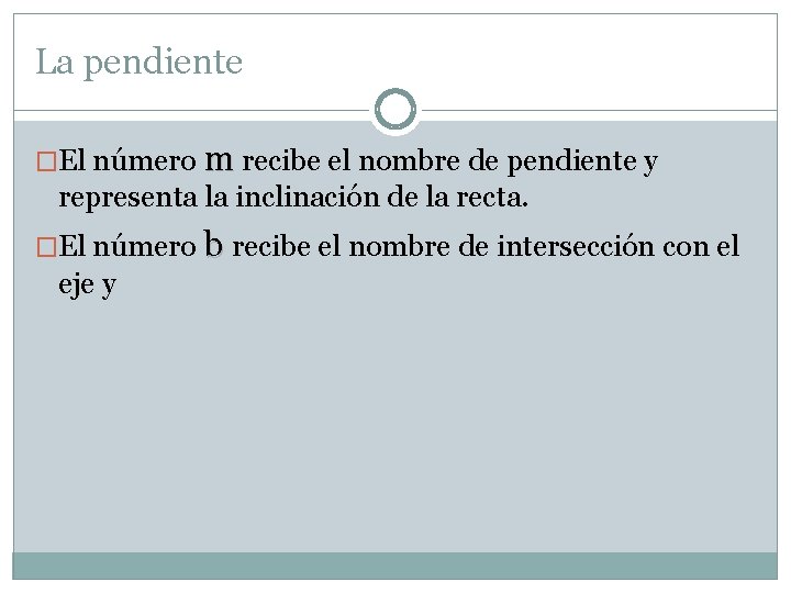 La pendiente �El número m recibe el nombre de pendiente y representa la inclinación