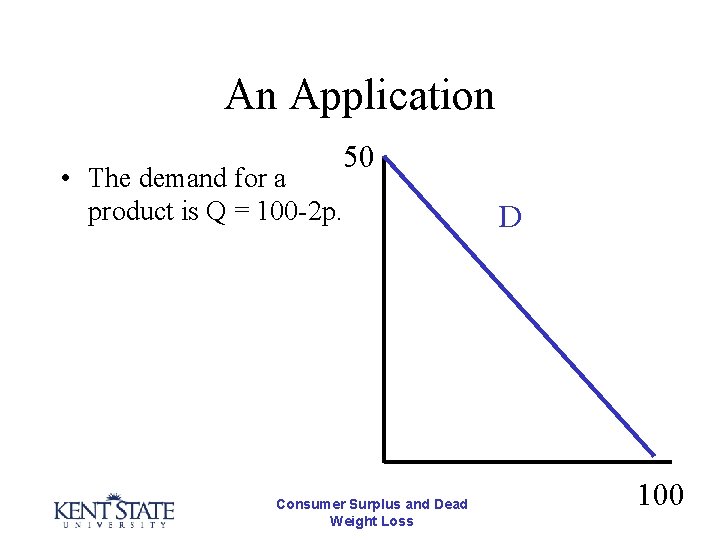 An Application • The demand for a product is Q = 100 -2 p.