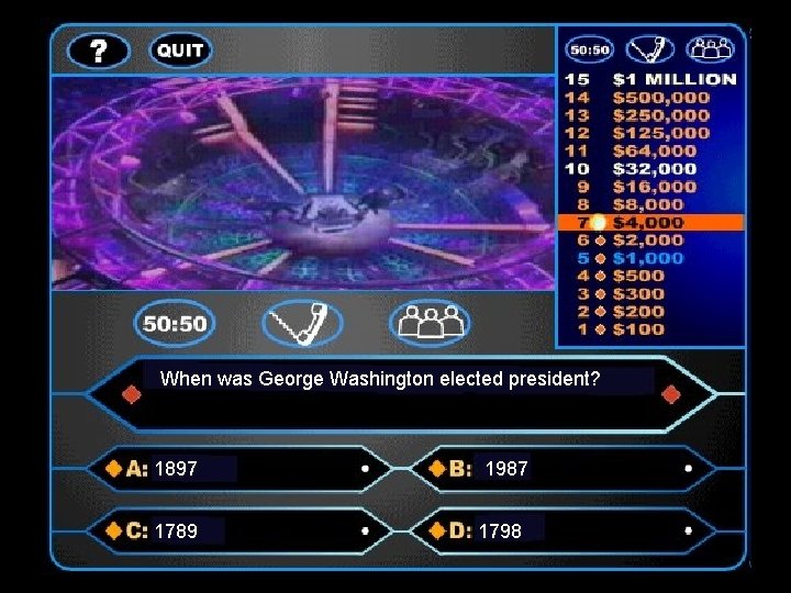 When was George Washington elected president? 1897 1789 1987 1798 