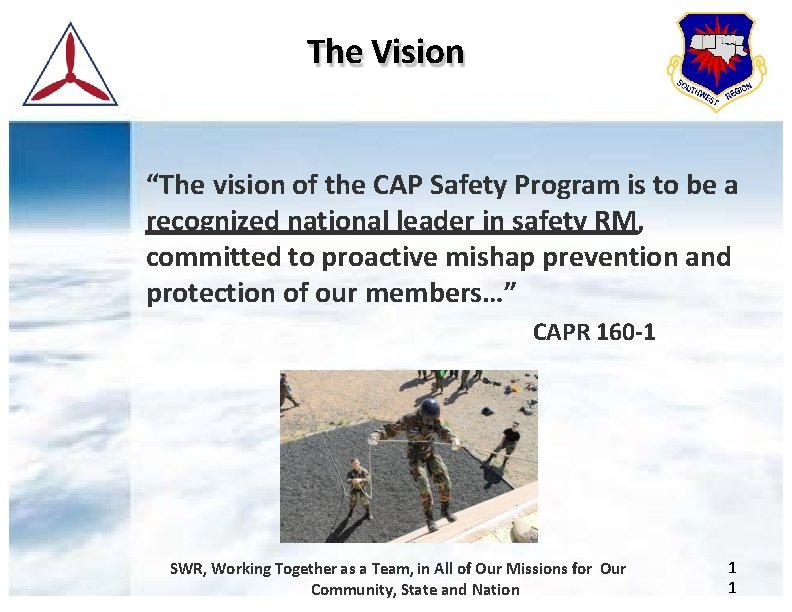 The Vision “The vision of the CAP Safety Program is to be a recognized