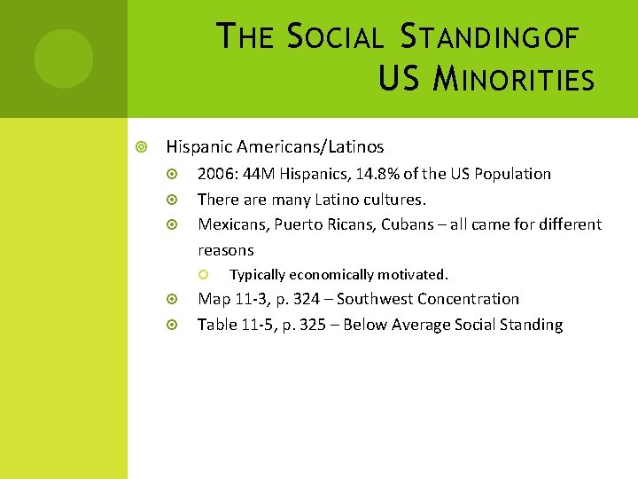 T HE S OCIAL S TANDING OF US M INORITIES Hispanic Americans/Latinos 2006: 44