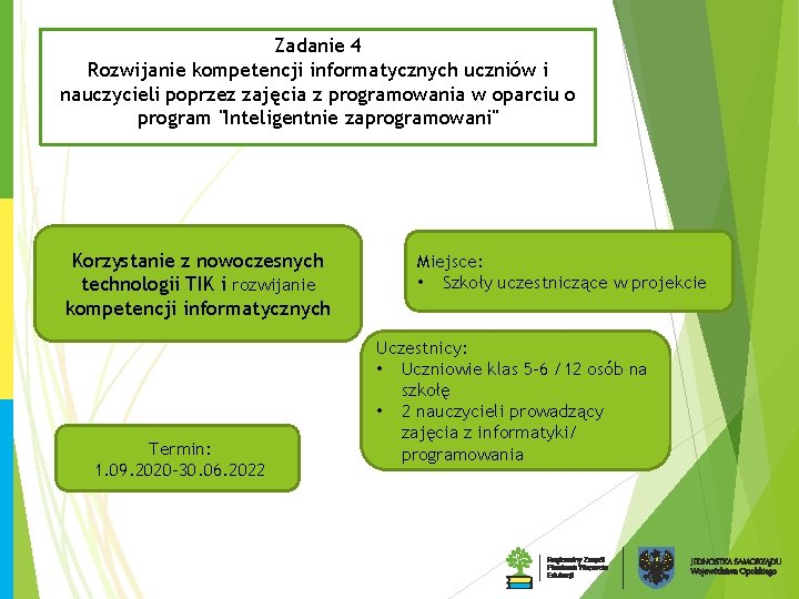 Zadanie 4 Rozwijanie kompetencji informatycznych uczniów i nauczycieli poprzez zajęcia z programowania w oparciu