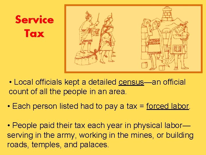 Service Tax • Local officials kept a detailed census—an official count of all the