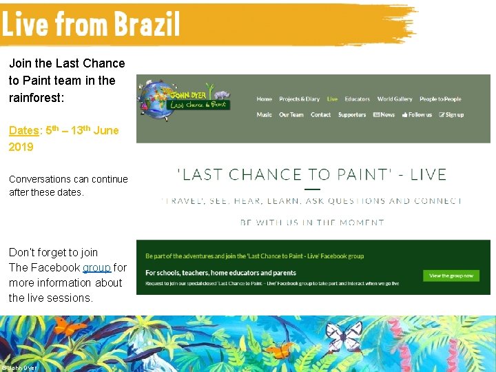 Camel Join the Last Chance to Paint team in the rainforest: Dates: 5 th