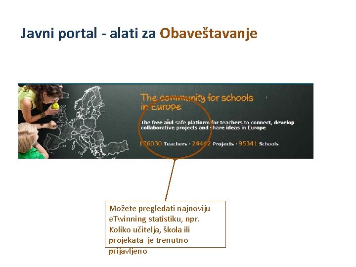 Javni portal - alati za Obaveštavanje Možete pregledati najnoviju e. Twinning statistiku, npr. Koliko