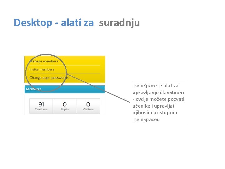 Desktop - alati za suradnju Twin. Space je alat za upravljanje članstvom - ovdje