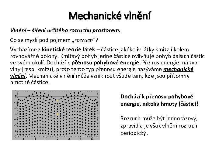 Mechanické vlnění Vlnění – šíření určitého rozruchu prostorem. Co se myslí pod pojmem „rozruch“?
