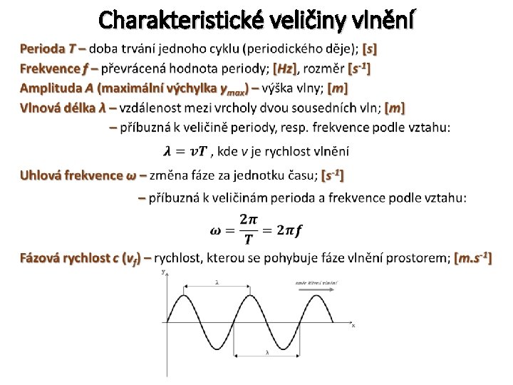 Charakteristické veličiny vlnění • 