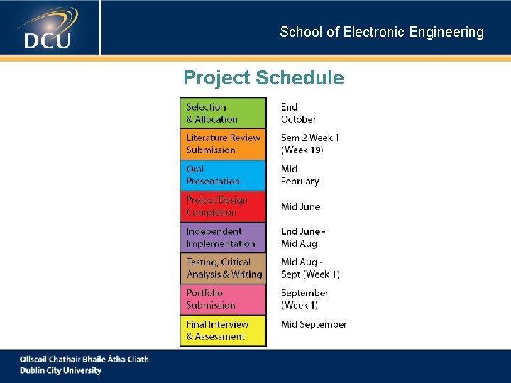 School of Electronic Engineering Project Schedule School of Electronic Engineering Project Schedule