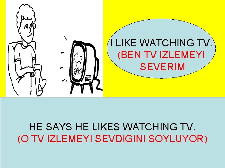I LIKE WATCHING TV. (BEN TV IZLEMEYI SEVERIM HE SAYS HE LIKES WATCHING TV.