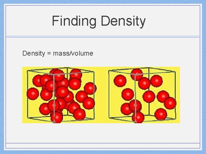 Finding Density = mass/volume 
