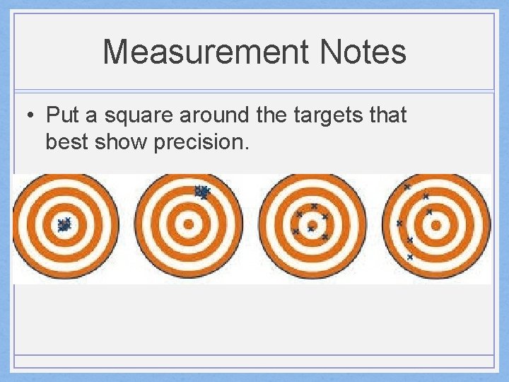 Measurement Notes • Put a square around the targets that best show precision. 