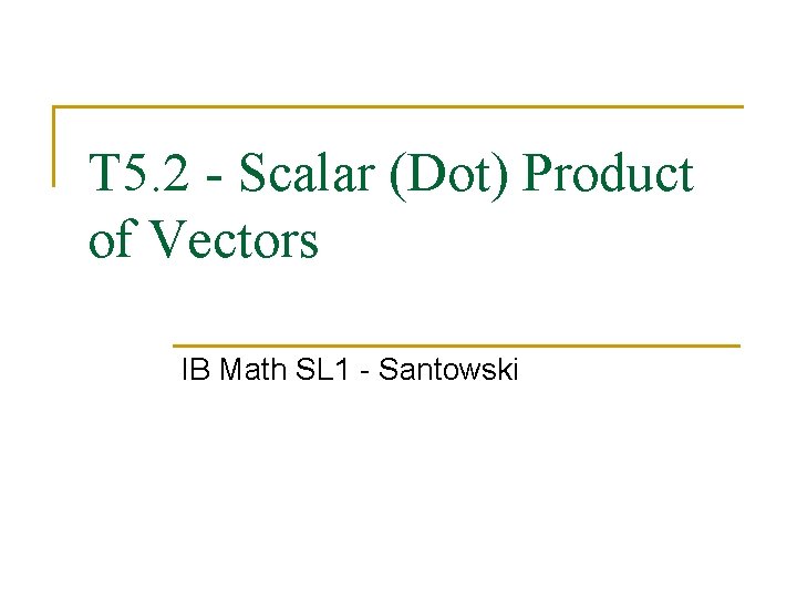 T 5. 2 - Scalar (Dot) Product of Vectors IB Math SL 1 -