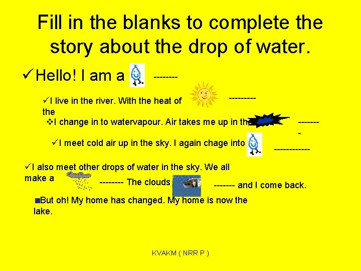 Fill in the blanks to complete the story about the drop of water. ü