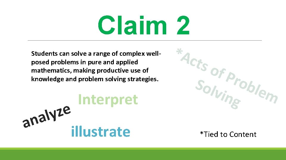 Claim 2 Students can solve a range of complex wellposed problems in pure and