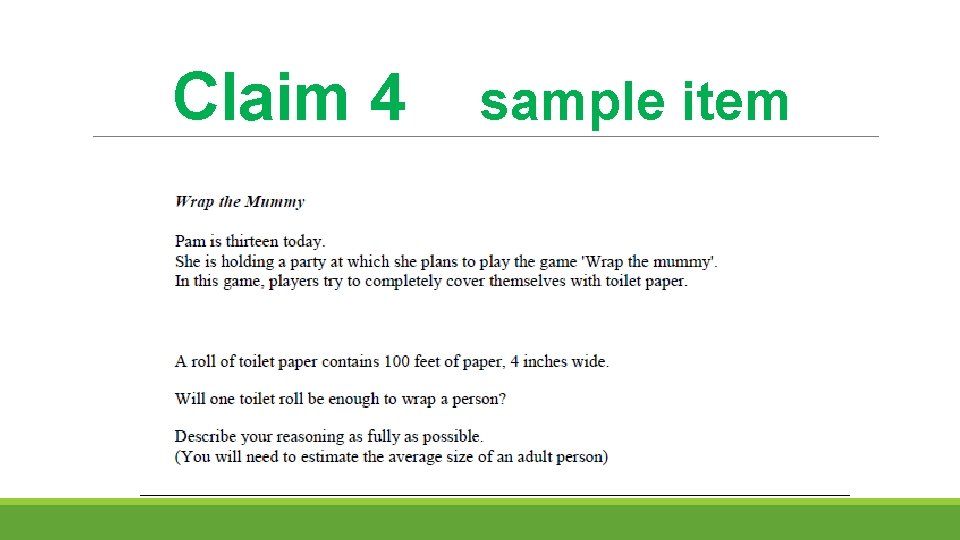 Claim 4 sample item 