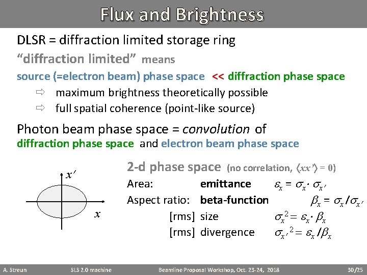 Flux and Brightness DLSR = diffraction limited storage ring “diffraction limited” means source (=electron