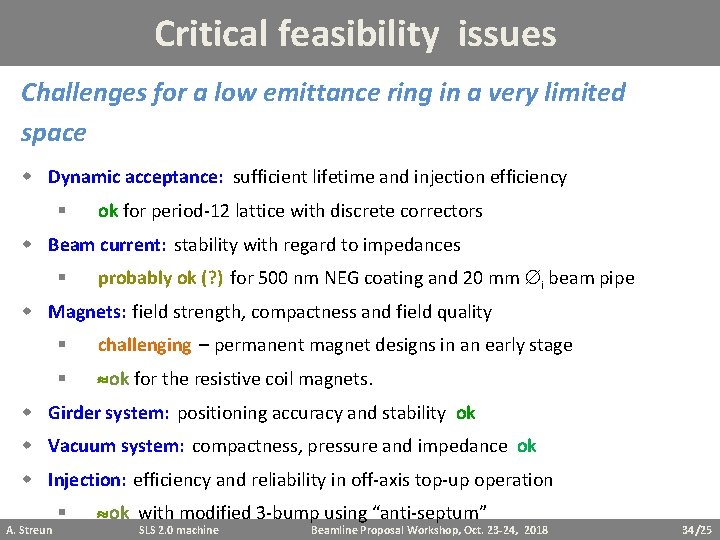 Critical feasibility issues Challenges for a low emittance ring in a very limited space