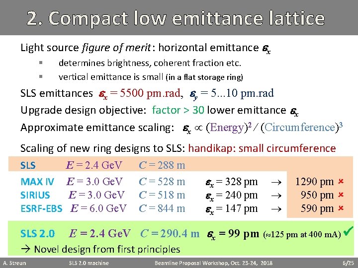 2. Compact low emittance lattice Light source figure of merit: horizontal emittance ex §