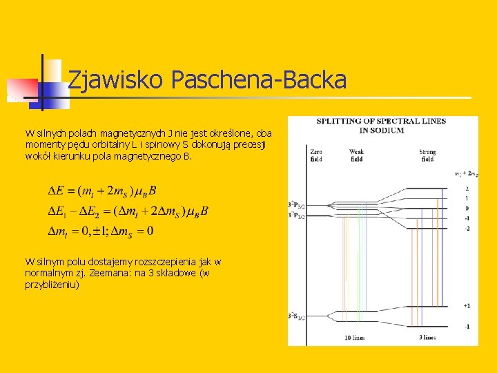 Zjawisko Paschena-Backa W silnych polach magnetycznych J nie jest określone, oba momenty pędu orbitalny