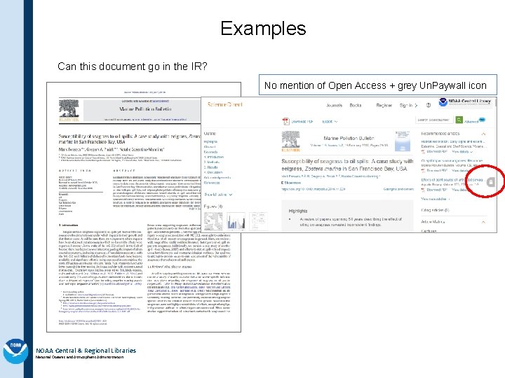 Examples Can this document go in the IR? No mention of Open Access +