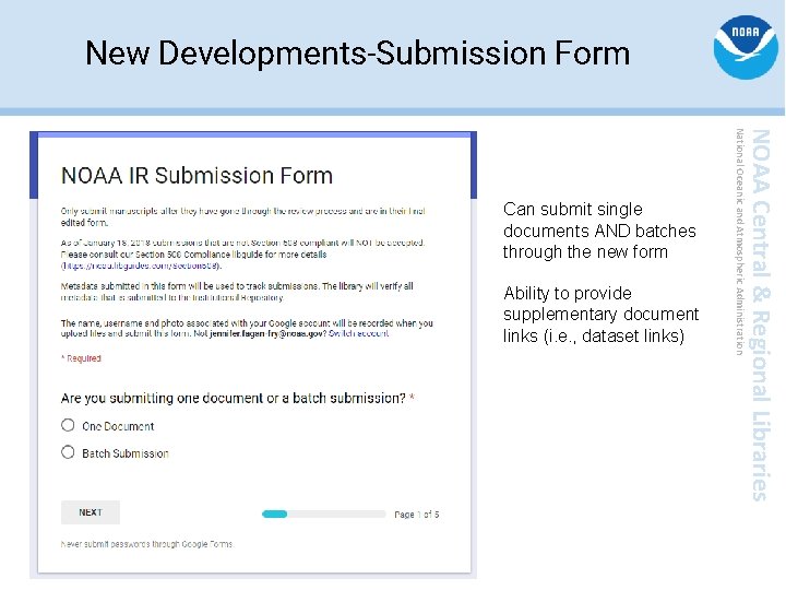 New Developments-Submission Form NOAA Central & Regional Libraries Ability to provide supplementary document links